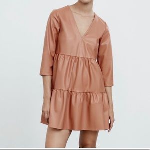 Zara Faux Leather Short Tiered Dress